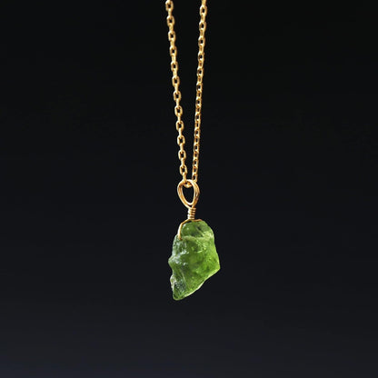 Peridot Pendant Necklace, Rough Green Crystal Pendant, Raw Gemstone Necklace, August Birthstone Jewelry, 925 Silver 14K Gold Plated 16+2 Inch Adjustable Chain