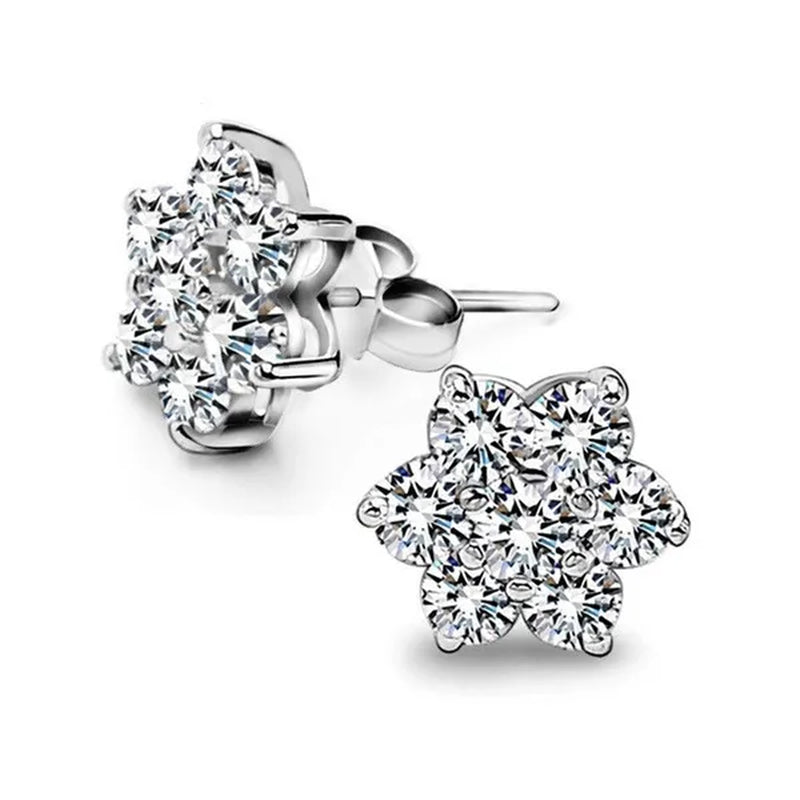 Princess Silver Cute Snowflake CZ Diamond Earrings Stud Earrings for Women