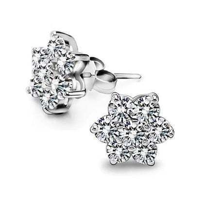 Princess Silver Cute Snowflake CZ Diamond Earrings Stud Earrings for Women
