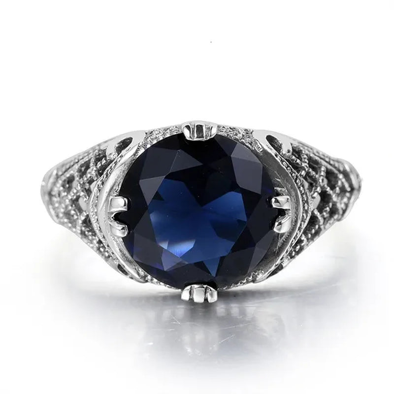 High Quality Fashion 2016 Blue Sapphire Vintage Wedding Ring Antique 925 Sterling Silver for Women Jewelry