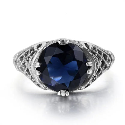 High Quality Fashion 2016 Blue Sapphire Vintage Wedding Ring Antique 925 Sterling Silver for Women Jewelry