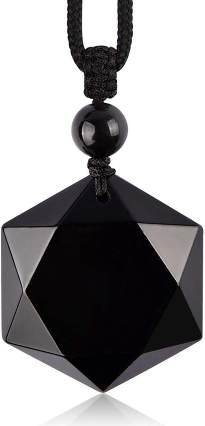 Women'S Necklaces Men'S Necklaces Pure Natural Obsidian Hexagon Pendant Necklace Adjustable Cord Gemstone Pendant Religious Jewelry for Men Women - WORLD TIME VISITS