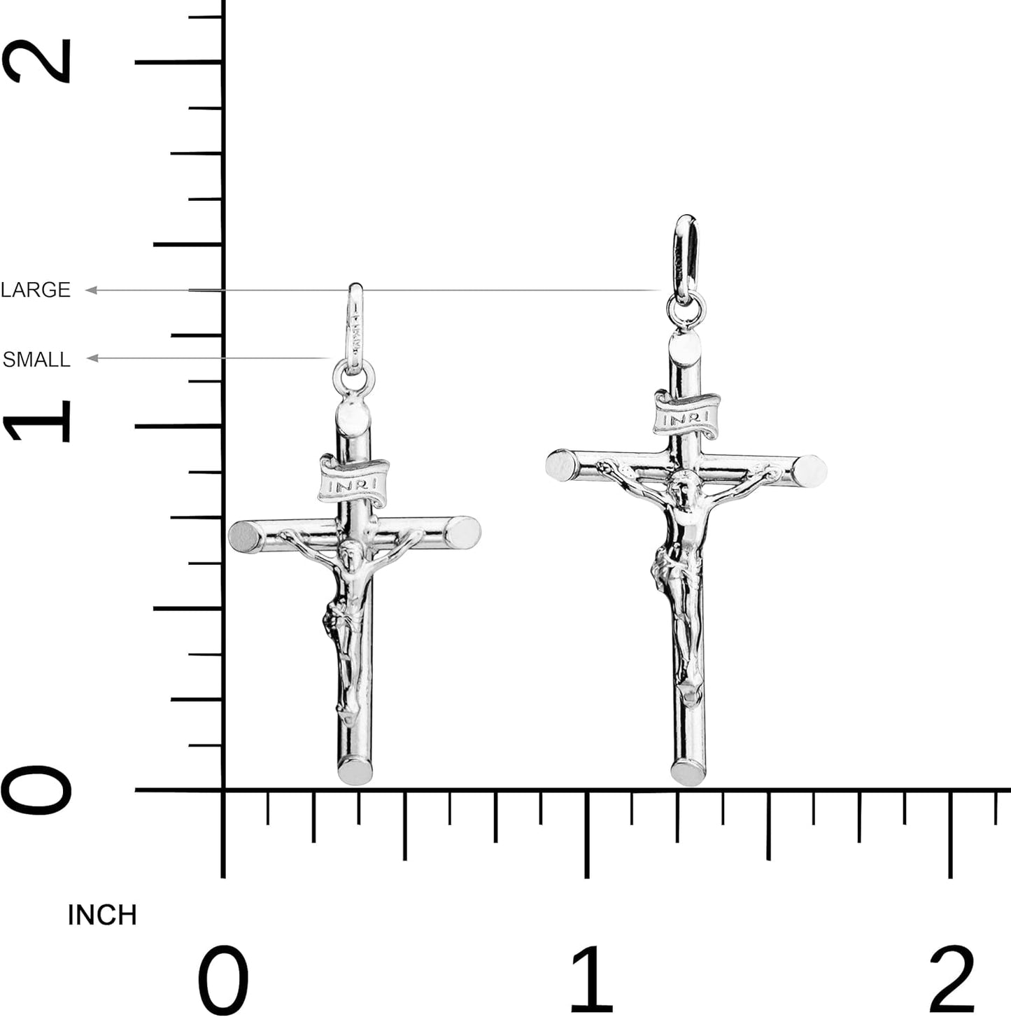 Rhodium Plated 925 Sterling Silver Small or Large Crucifix Necklace for Men Women, Cross Pendant with Rope Chain, Made in Italy