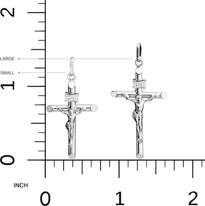 Rhodium Plated 925 Sterling Silver Small or Large Crucifix Necklace for Men Women, Cross Pendant with Rope Chain, Made in Italy