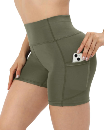 Workout Yoga Biker Shorts for Women with Pockets,Soft High Waisted Tummy Control Running Gym Shorts