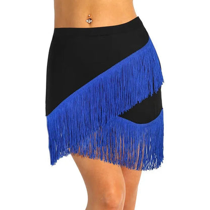 Women Adult Wear Elastic Waistband Fringe Flowing Tassels Latin Skirt Tango Rumba Dancewear