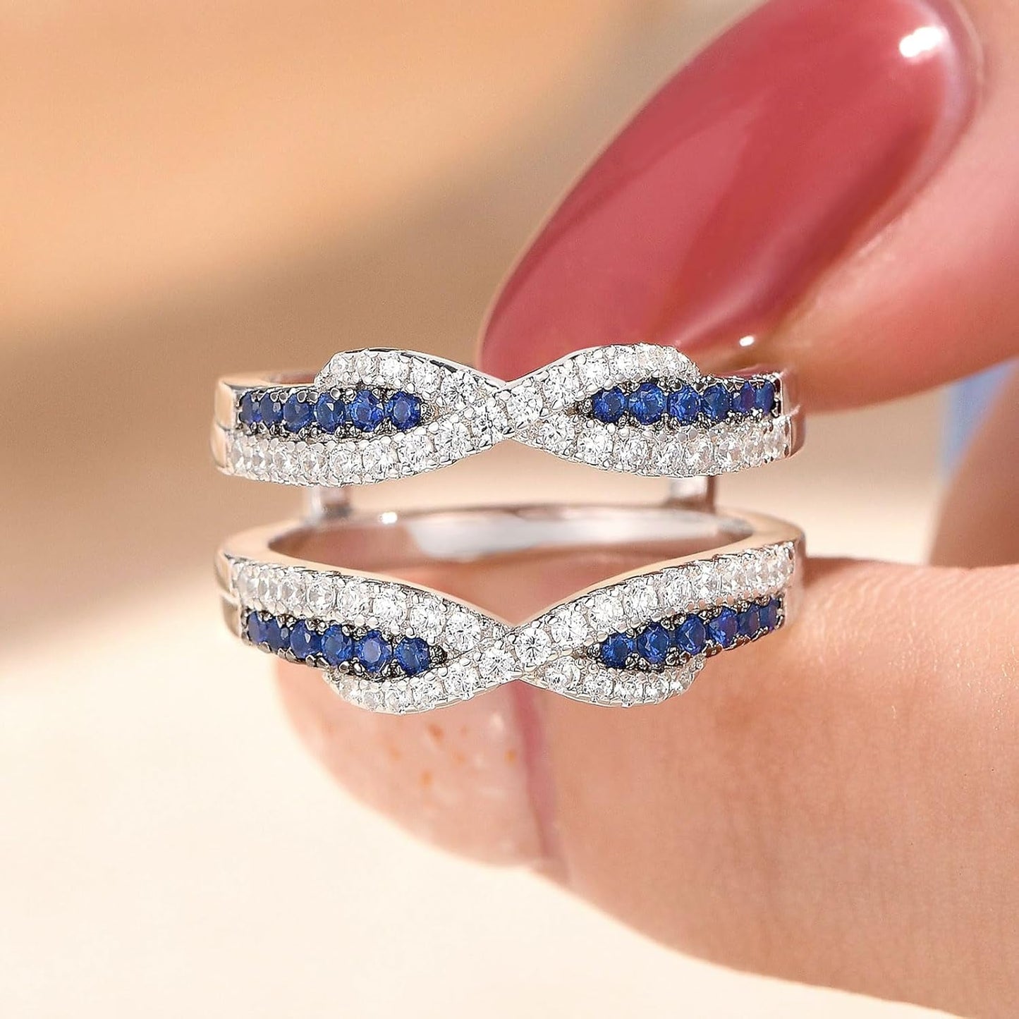 SHELOVES Blue Sapphire White CZ Ring Enhancer for Engagement Rings Infinity Wrap Guard 925 Sterling Silver 5-10 - WORLD TIME VISITS