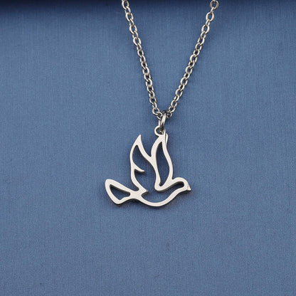 Stainless Steel Soaring Dove Bird Pendant Necklace Bird Jewelry Peace Gift for Her