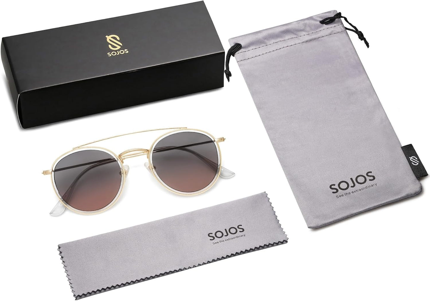 Retro Vintage round Polarized Sunglasses for Women Men Small Double Bridge Circle Sunnies SJ1104