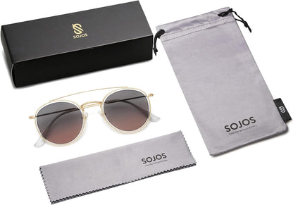 Retro Vintage round Polarized Sunglasses for Women Men Small Double Bridge Circle Sunnies SJ1104