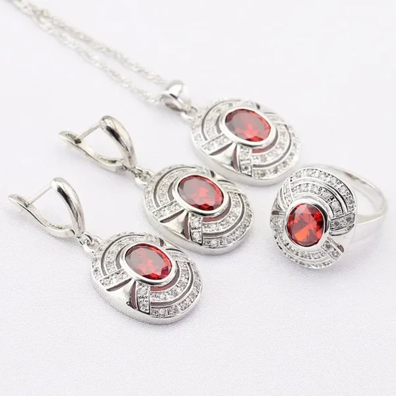 Blue Zircon White Zircon Silver Jewelry Sets for Women Silver Necklace and Pendant Rings Drop Earrings
