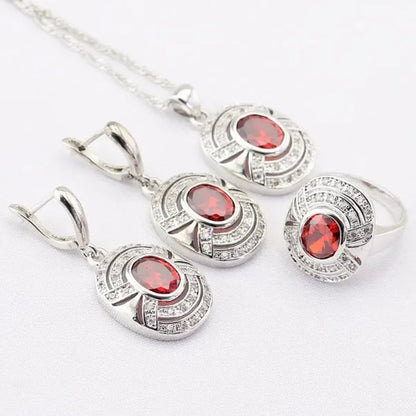 Blue Zircon White Zircon Silver Jewelry Sets for Women Silver Necklace and Pendant Rings Drop Earrings