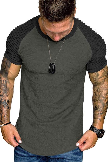 Men'S Muscle T-Shirt Pleated Raglan Sleeve Bodybuilding Gym Tee Short Sleeve Fashion Workout Shirts Hipster Shirt