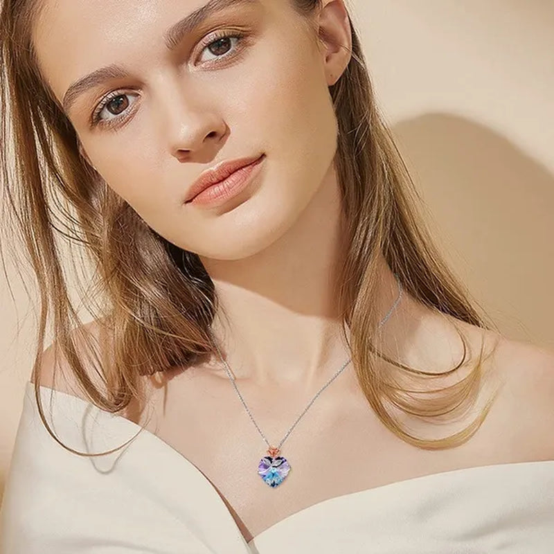 Love Heart Necklace for Women I Love You Mom Pendant Necklaces Crystal Diamond Mother's Day Necklace Gifts Fashion Jewelry