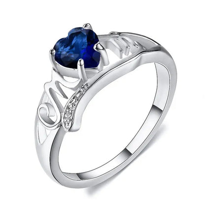 Love Mom 2ct Heart Shape Diamond/Amethyst/Emerald/Pink/Blue Sapphire/Black Diamond 925 Silver Ring Nana Ring Grandma Mum Jewelry Size 5-10
