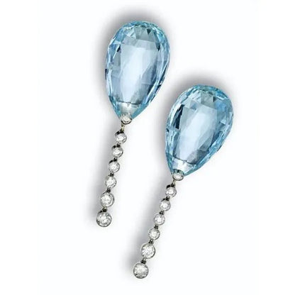 925 Sterling Silver Aquamarine Zircon Diamond Gemstones Birthstone Ear Studs Earring Bride Princess Wedding Engagement