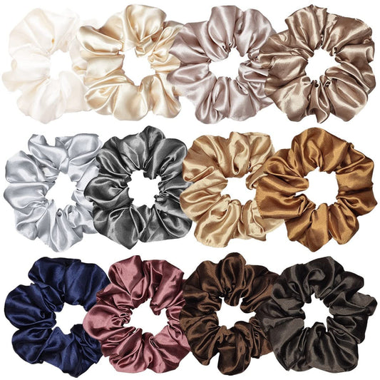 12 Pcs Satin Silk Scrunchies Soft Hair Ties Fashion Hair Bands Hair Bow Ropes Elastic Bracelets Ponytail Holders Hair Accessories for Women Girls (4.5 Inch, Assorted Multi-Color)