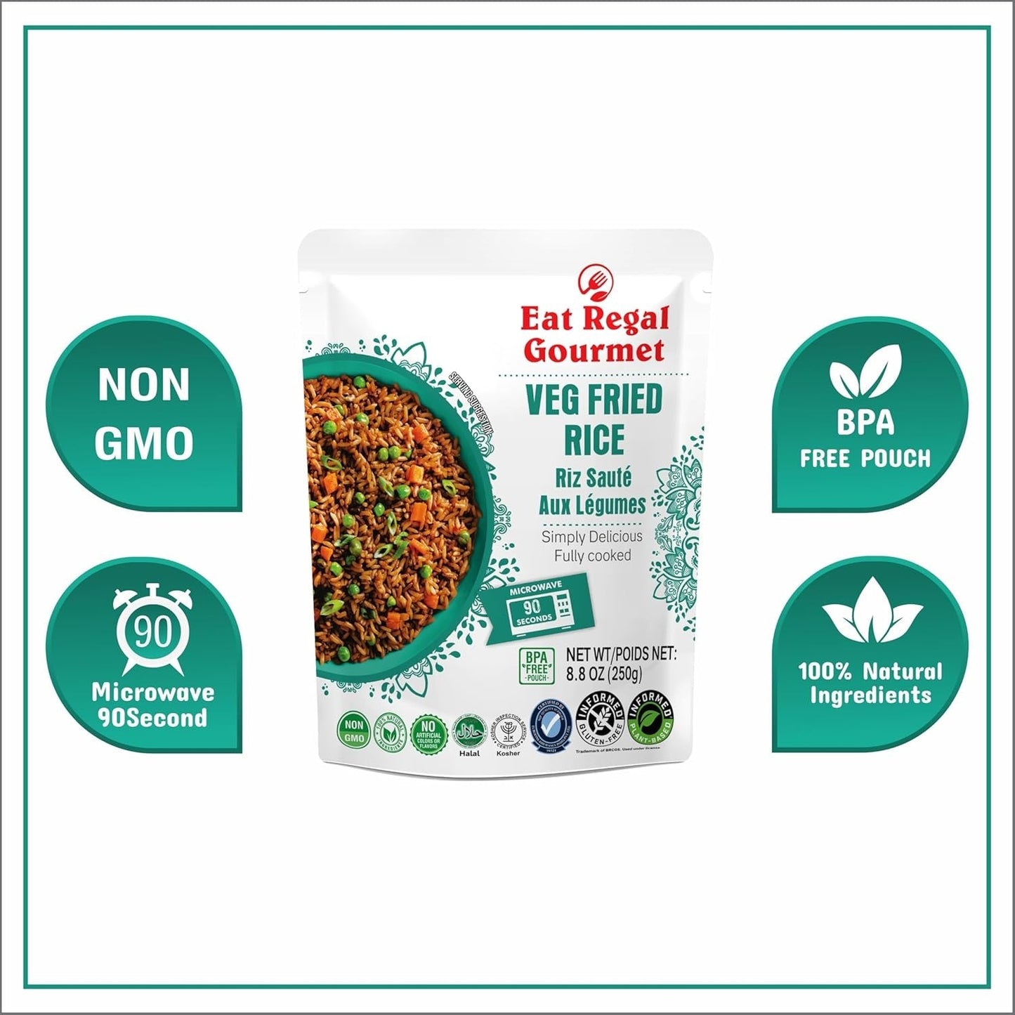 Veg Fried Rice Microwavable Rice Pack of 6, 8.8Oz Instant Rice Ready in 90 Seconds - Dinner Sides | Vegetable Rice | Ready to Eat | Prepared Foods | Side Dish | Flavored Rice