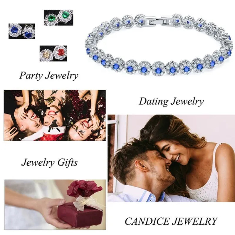 CANDICE 2023 New Sterling Silver Party Jewelry with Green Crystal Stone and CZ Zirconia Women Flower Charm Bracelets Bangles
