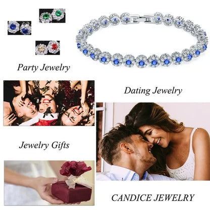 CANDICE 2023 New Sterling Silver Party Jewelry with Green Crystal Stone and CZ Zirconia Women Flower Charm Bracelets Bangles