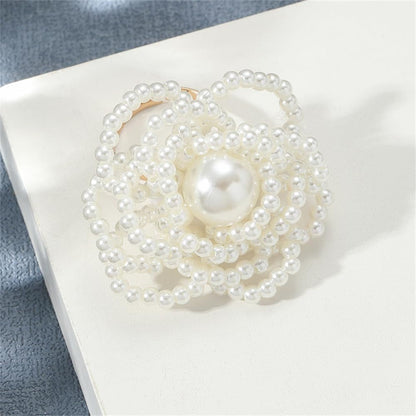 Pearl Ball Flower Statement Ring for Women Girls Gold Tone Handmade Adjustable Expandable Artificial Pearls Bead Cluster Open Wrap Finger Rings Comfort Fit Fashion Wedding Christmas Theme Party Jewelry Gift