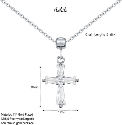 Dainty 14K Gold Choker Cross Charm Necklace for Women, Cross Gold Pendant Necklace Trendy Non Tarnish