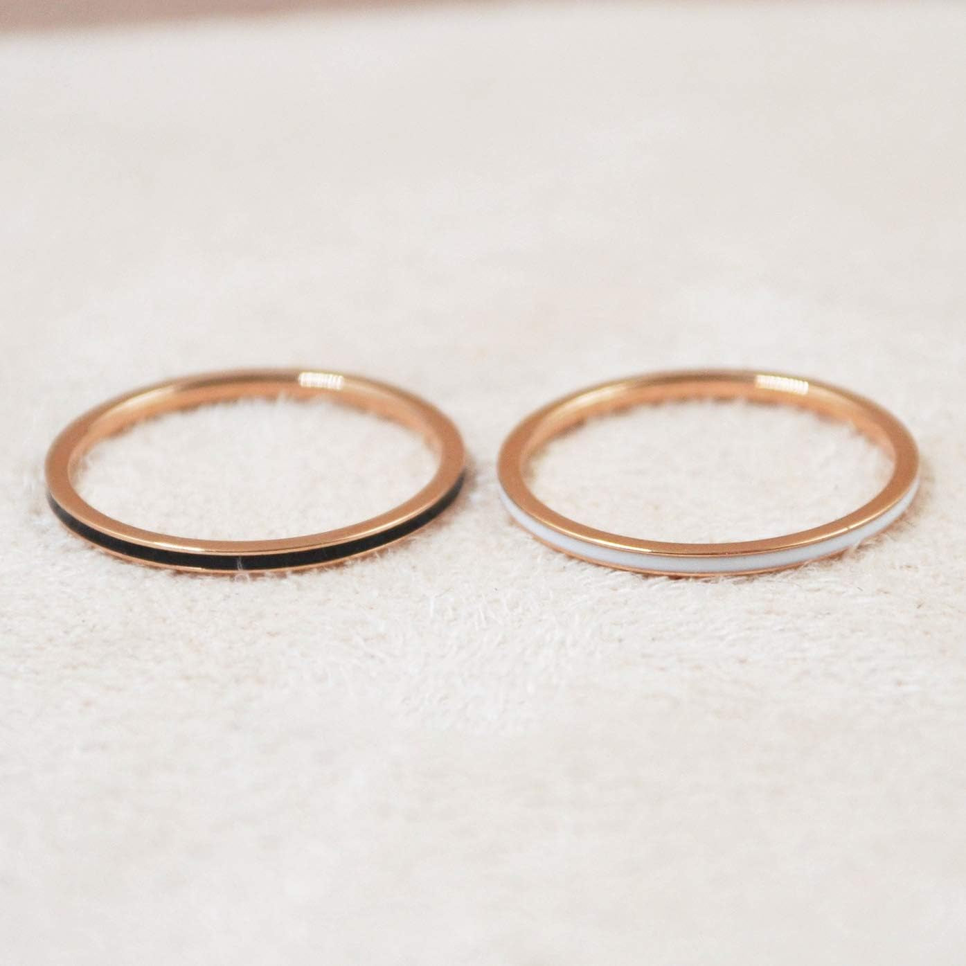 Women'S Stainless Steel 1MM Thin Midi Stacking Ring Enamel Plain Rose Gold Wedding Band Size 3 to 10