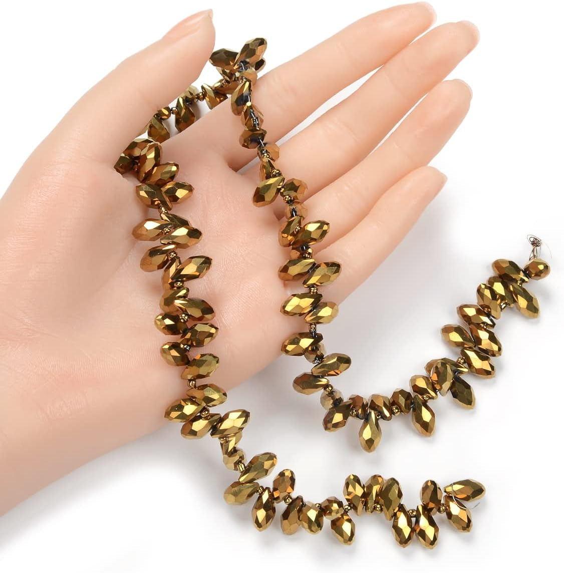 1 Strand Czech 12Mm Faceted Teardrop Briolette Crystal Glass Loose Beads Pendant Drop Spacer Gold Aurum (93-95Pcs) for DIY Jewelry Making CCT2-33 - WORLD TIME VISITS