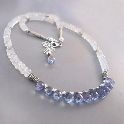 Rainbow Moonstone Mystic Topaz Necklace Sterling Silver Djstrang Blue Gemstone Bride Wedding Boho Shimmering Sundance Style