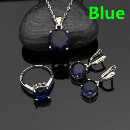 925 Sterling Silver Jewelry Sets Green Emerald Earrings Ring Pendant Neckalce round Jewelry Women Accessories