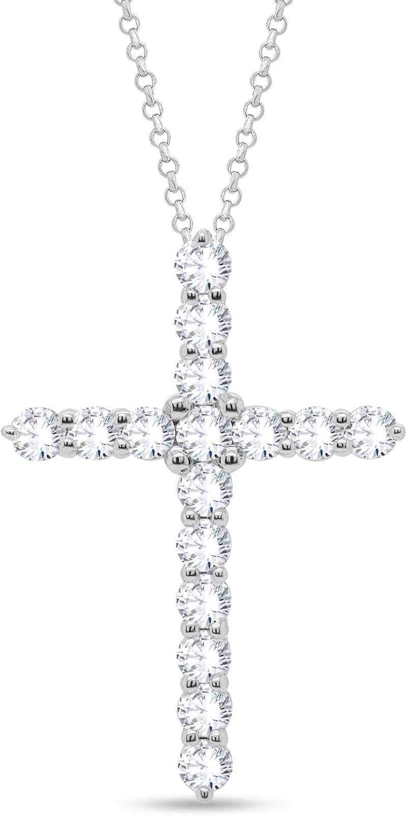 1.14 Ct round Cut Natural Diamond Religious Cross Pendant with 18" Chain in 10K Real Solid White Gold (Clarity I2-I3, Color I-J) Mother'S Day Gifts
