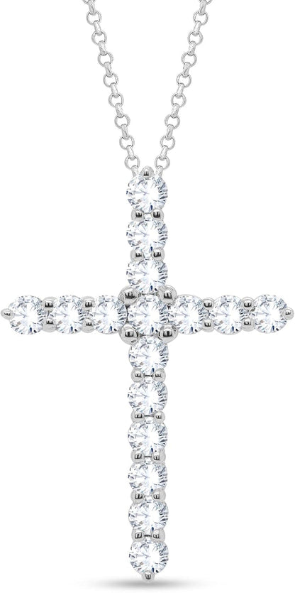 1.14 Ct round Cut Natural Diamond Religious Cross Pendant with 18" Chain in 10K Real Solid White Gold (Clarity I2-I3, Color I-J) Mother'S Day Gifts