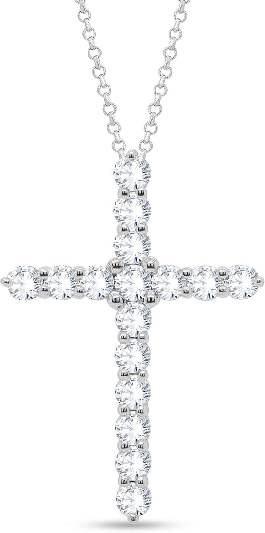 1.14 Ct round Cut Natural Diamond Religious Cross Pendant with 18" Chain in 10K Real Solid White Gold (Clarity I2-I3, Color I-J) Mother'S Day Gifts