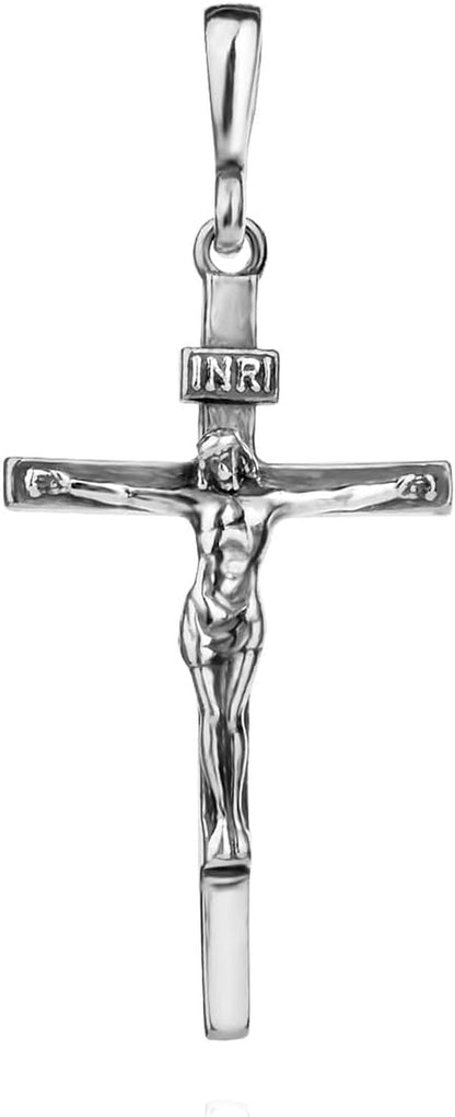 Cross Sterling Silver 925 Solid Pendant INRI Crucifix Jesus Christ Religious Unisex Jewelry