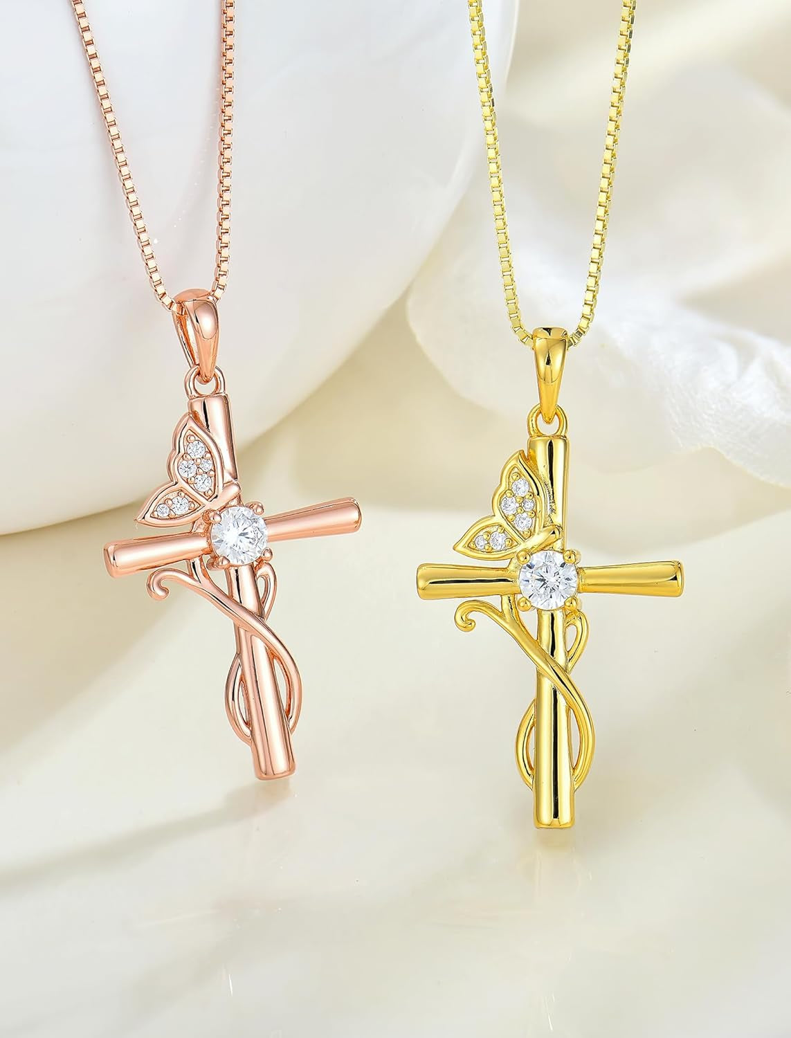 Butterfly Cross Necklace 925 Sterling Silver Crucifix Pendant Birthstone Jewelry for Women