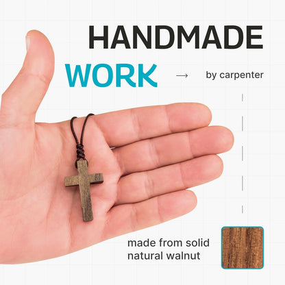 Natural Walnut Wood Cross Necklace for Men & Women - Small Wood Cross Pendant Necklace for Car Mirror - Wooden Religious Pendant Jewelry