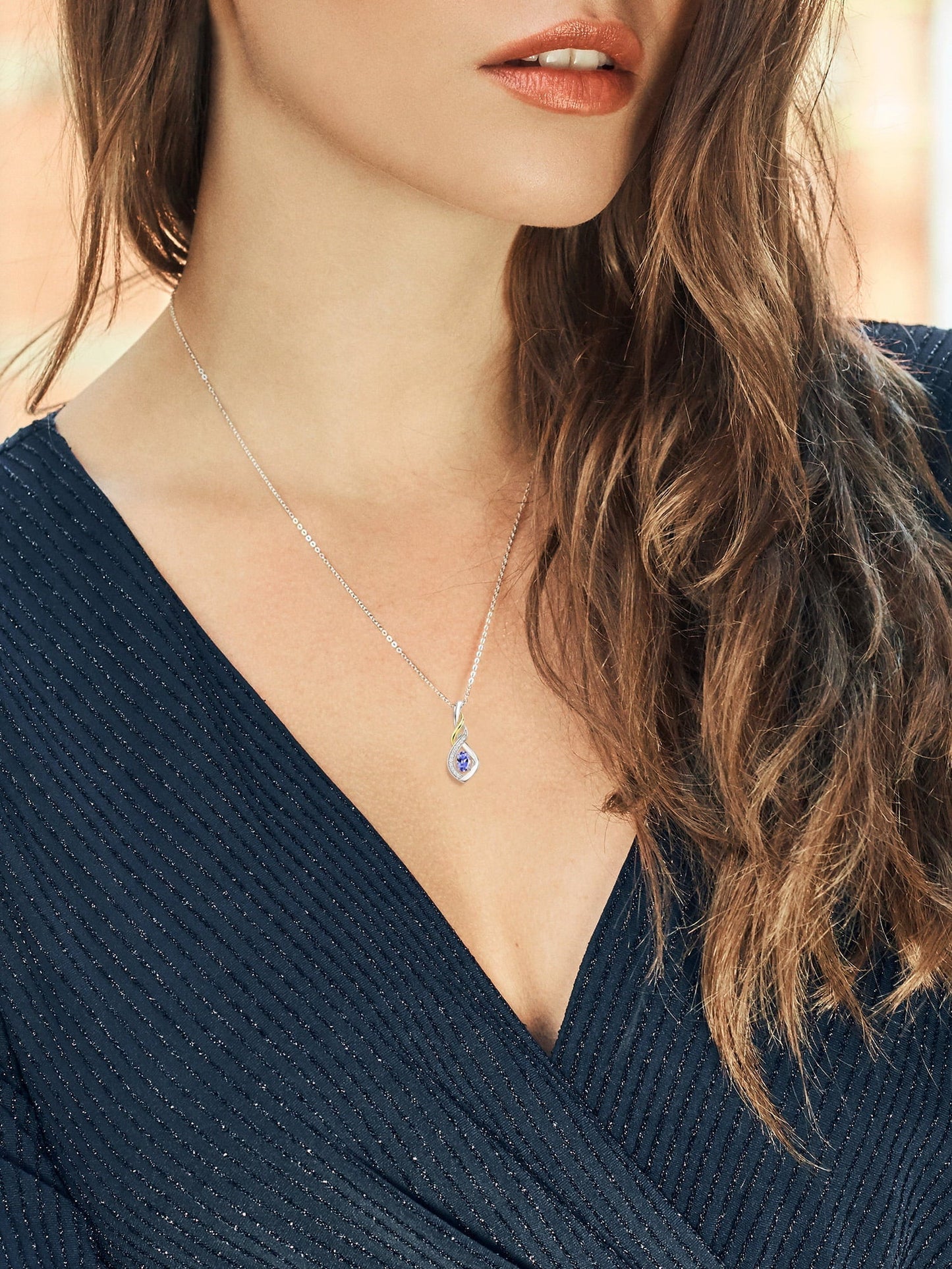2 Tone 10K Yellow Gold and 925 Sterling Silver Blue Tanzanite and White Lab Grown Diamond Pendant Necklace for Women (0.53 Cttw, Gemstone Birthstone, with 18 Inch Silver Chain)