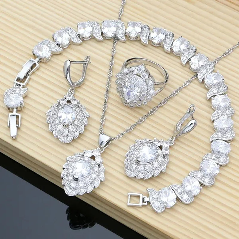 5 Colors Jewelry Set for Women Blue Sapphire Gemstone 925 Silver Jewelry Sets Drop Earrings for Wedding Women Gift
