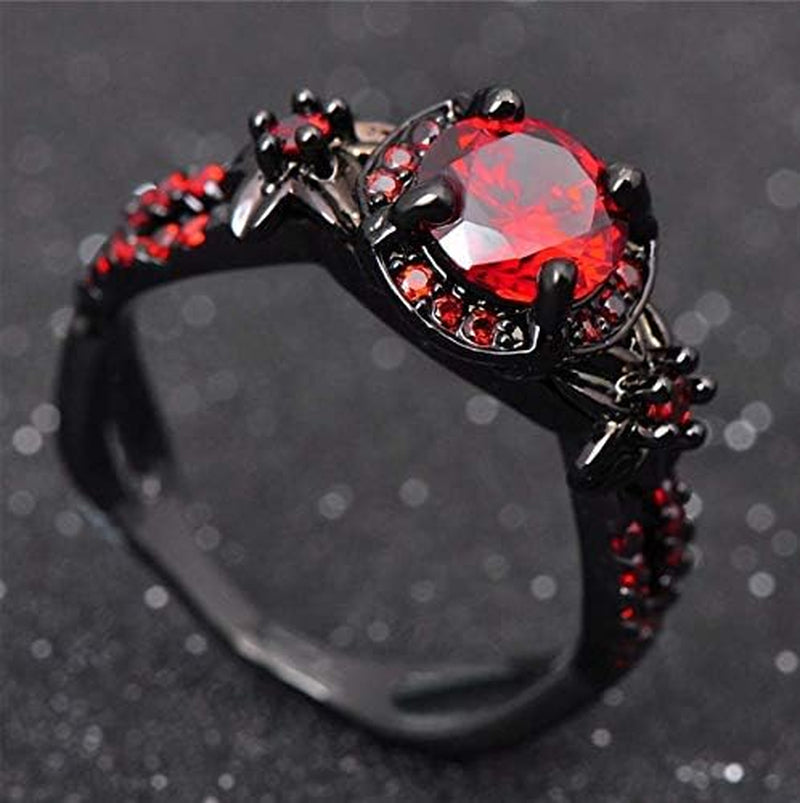 Duan Finger Rings White Fire Opal CZ Fashion round Red Ruby Ring Women'S 10KT Black Gold Filled Wedding Jewelry Size 6-10