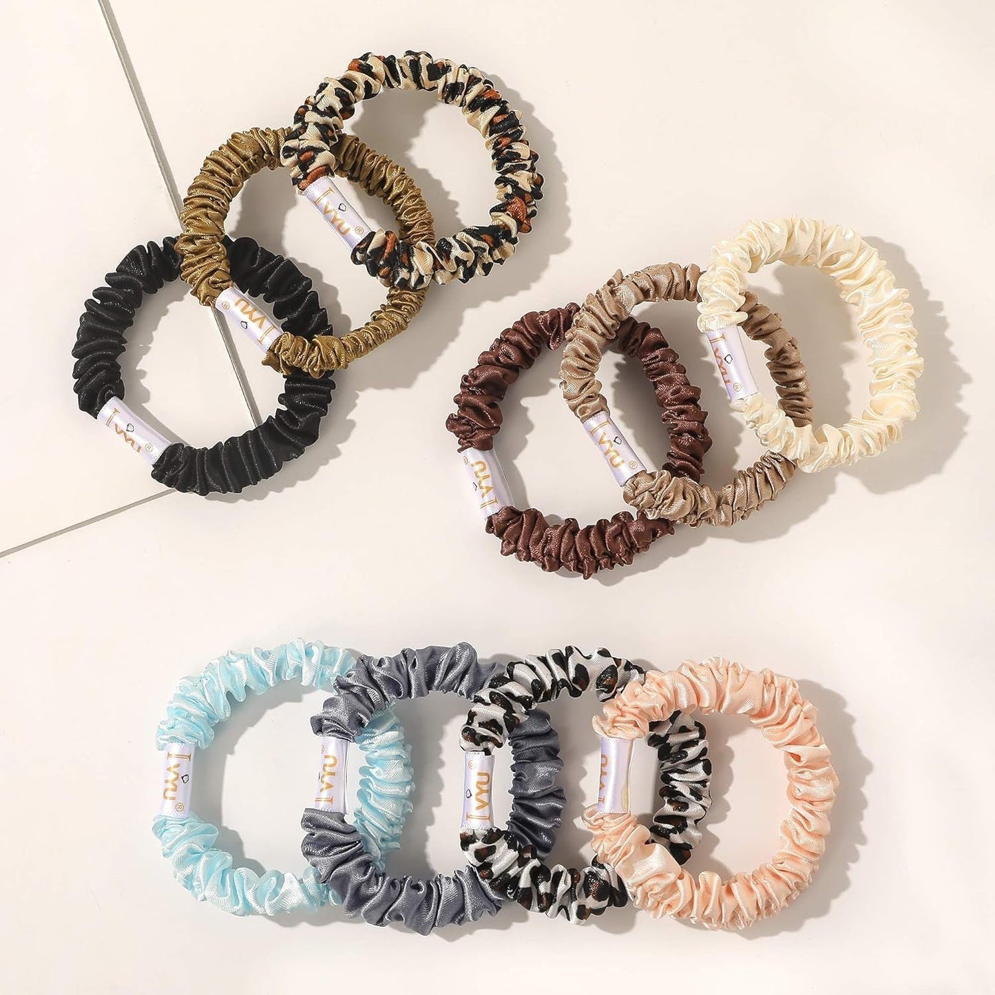 Scrunchies Silk Satin Hair Ties - Small Mini Thin Elestics Ponytail Holder Hair Bands Skinny Scrunchy for Thick Curl Hair No Crease Hair Ties Soft Accessories No Hurt Your Hair for Women and Girls