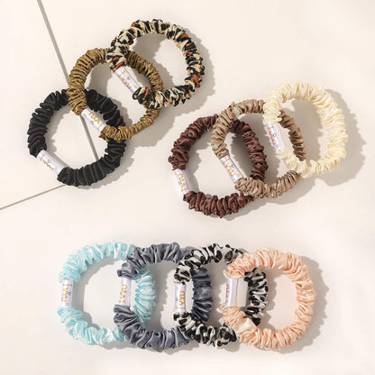 Scrunchies Silk Satin Hair Ties - Small Mini Thin Elestics Ponytail Holder Hair Bands Skinny Scrunchy for Thick Curl Hair No Crease Hair Ties Soft Accessories No Hurt Your Hair for Women and Girls