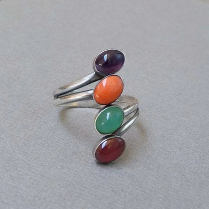 American Indian Retro Marcasite Ring Coral Garnet Amethyst Emerald Ring