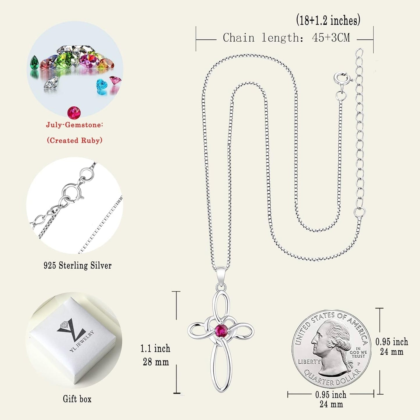 Celtic Knot Cross Necklace Sterling Silver Cubic Zirconia Loop Infinity Pendant Gemstones Crucifix Jewelry