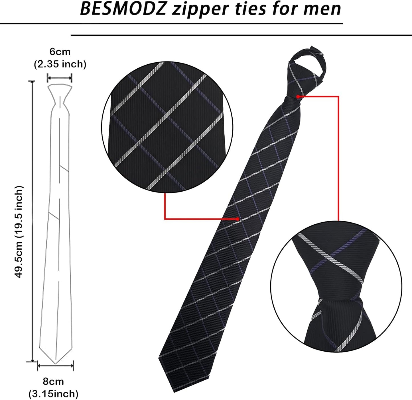 Men'S Lot 6 PCS Classic Zipper Ties Pretied Solid Color Necktie Set
