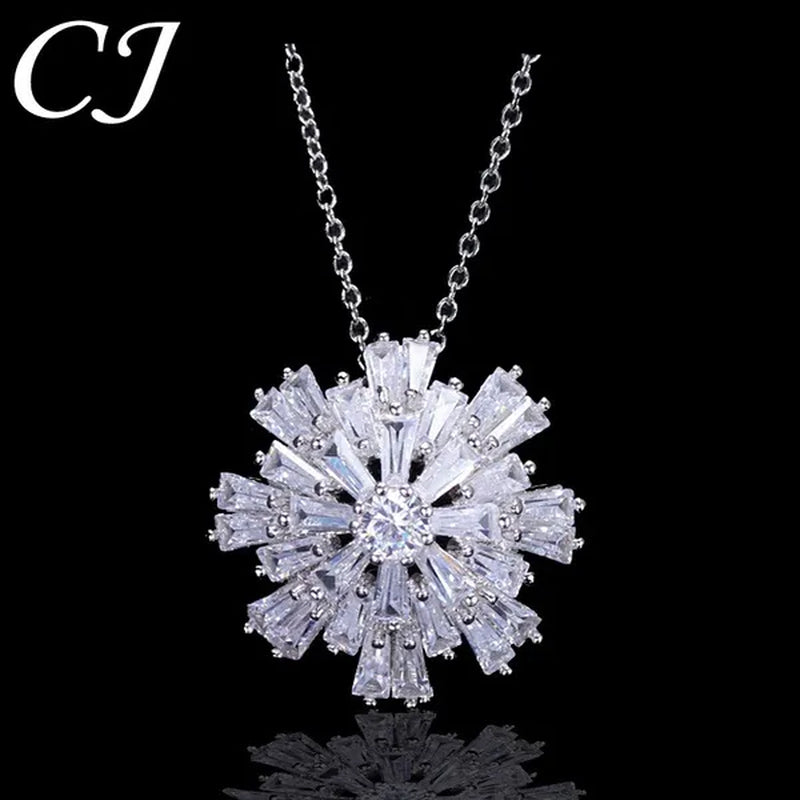 CANDICE Elegant Big Snowflake Pendant Necklace Inlay Luxury Quality Multi Cut CZ Diamond Women Banquet Jewelry With Silver Plating