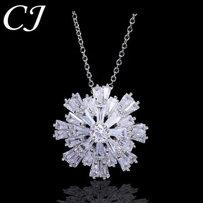 CANDICE Elegant Big Snowflake Pendant Necklace Inlay Luxury Quality Multi Cut CZ Diamond Women Banquet Jewelry With Silver Plating