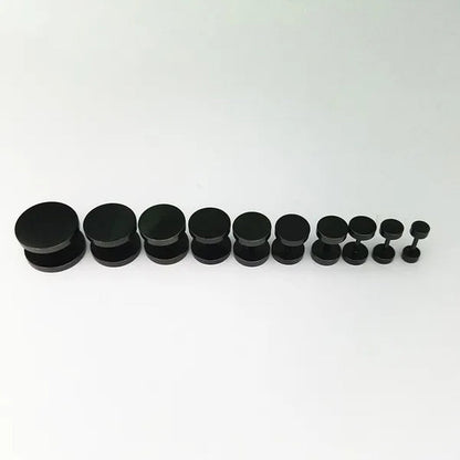 Punk Style Black Silver Stud Earrings Unisex Man Woman Earrings round Barbell Ear Stud Fashion Ear Piercing Jewelry Fake Plug 1 Pair