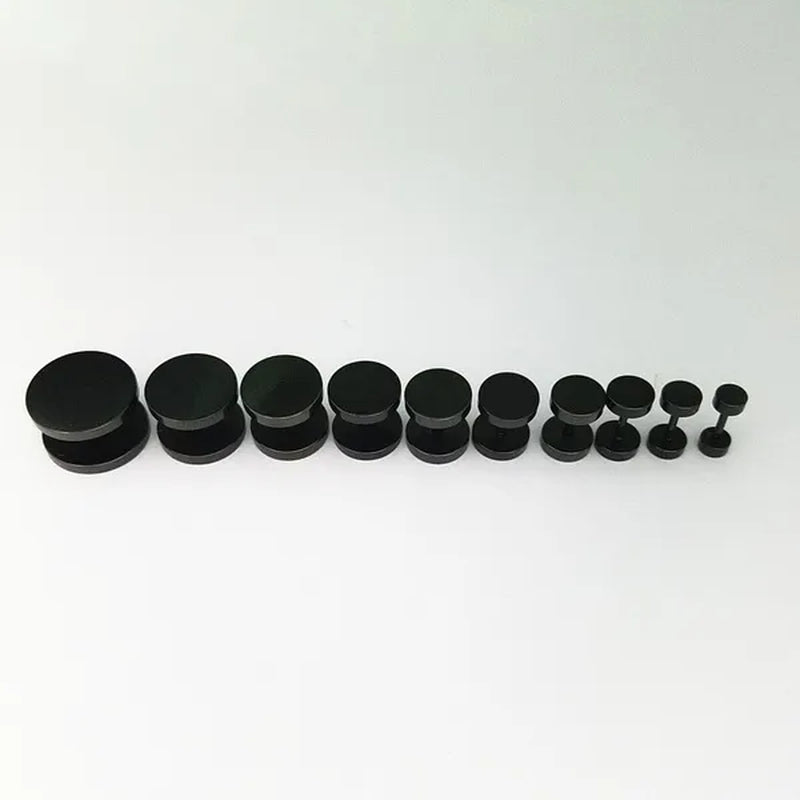 Punk Style Black Silver Stud Earrings Unisex Man Woman Earrings round Barbell Ear Stud Fashion Ear Piercing Jewelry Fake Plug 1 Pair