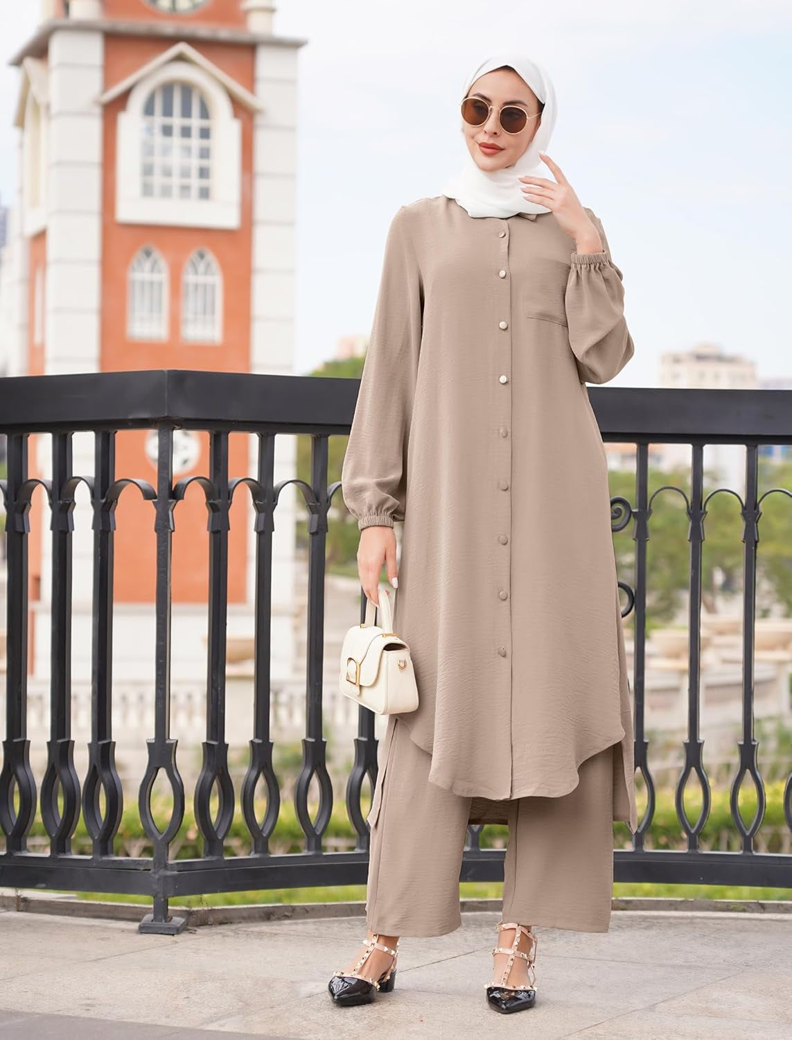 Abayas for Women Muslim Long Sleeve Button Shirt and Pants 2 Pieces Sets Dubai Islamic Prayer Casual Ramadan Outfits