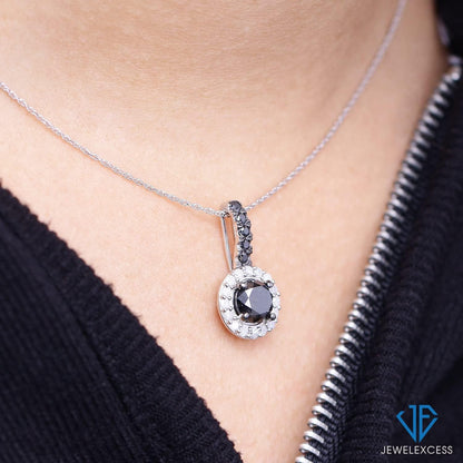 Diamond Halo Pendants – 2.00CTW Black & White Diamond Halo Pendant, Sterling Silver Pendant Band – Black Pendant Diamond Pendants for Women – Birthday Gifts